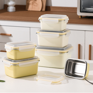 Recipiente rectangular portátil de acero inoxidable 304 de grado alimenticio para aperitivos con tapa y tapa para almacenar alimentos Apto para lavavajillas congelador - Product Image 1