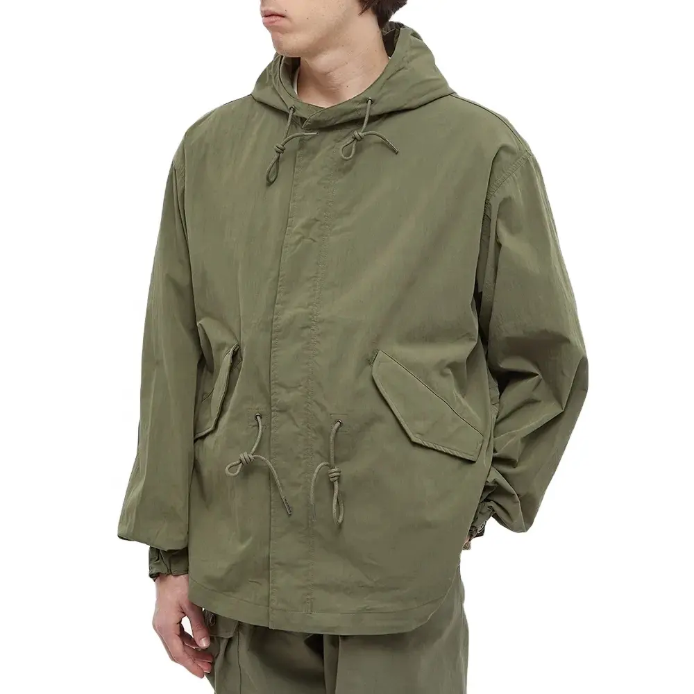 Cotton Nylon Light Thickness Short Length Oversize Vintage Hooded Mens Parka Jacket