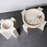 Classique Beige Pierre Naturelle Travertin Décor À La Maison Travertin Bol Et Plateau Sur Support Travertin Bol Avec Support