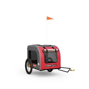 Remorque de vélo pour animaux de compagnie Pohikale Outdoors, rouge et gris, en tissu Oxford, avec structure en fer renforcée, pour chiens - Product Image 1