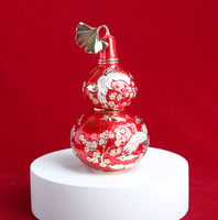 Ornements en métal gravé Feng Shui de 14,8 cm, motif WU Lou rouge et jaune avec grue joyeuse et Hu Lu, pour la longévité et la santé (Ginkgo)