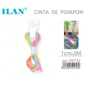 ริบบิ้นปอมปอม ILAN ขนาด 1 ซม. x 3 ม. หลากสี สำหรับตกแต่งงานฝีมือ - Product Image 1