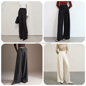 Pantalones de Mujer Formales de Cintura Alta, Color Sólido, Personalizados, Pantalones Anchos Casuales de Moda para Oficina, Profesionales - Product Image 4