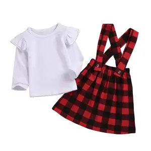 Оптовая продажа, комплект с юбкой для маленьких девочек, топы и юбка в комплекте с длинным рукавом, весенняя одежда для малышей