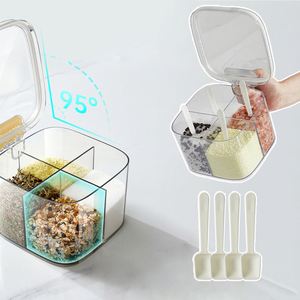 4 Compartment Plastic Clear Sealed Condiment Jars Kitchen Spice Seasoning <b>Box</b> with Lid and Spoon for Sugar Salt Pepper Powder - Product Image 1