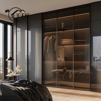 Ensemble de meubles de chambre à coucher de luxe moderne avec armoire de rangement à porte vitrée, armoire d'angle en forme de L pour la décoration d'hôtel et de maison