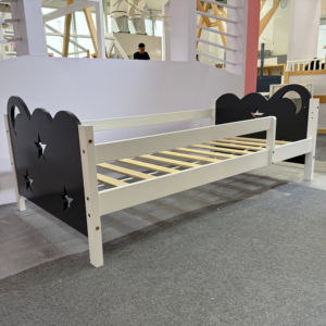 เตียงเดี่ยวไม้สนสีขาว+เทา ดีไซน์ทันสมัย แข็งแรงทนทาน เหมาะสำหรับห้องนอนและอพาร์ตเมนต์ ขนาด 80*160 ซม. - Product Image 1