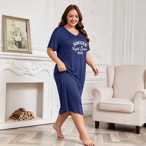 Vendita all'Ingrosso di Camicie <span class=keywords><strong>da</strong></span> Notte <span class=keywords><strong>da</strong></span> Donna con Stampa 'Night Queen', Taglie Grandi, Scollo a V, Manica Corta, Abito Estivo per Dormire - Product Image 5