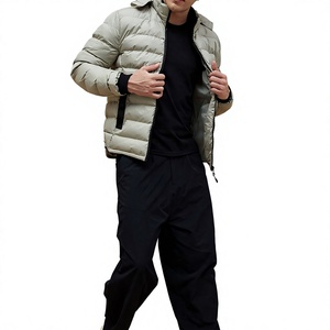 Blouson matelassé moto décontracté coupe ajustée pour homme, gris clair, col rabattable, fermeture éclair, coupe-vent, toile, rembourrage polyester, automne - Product Image 5