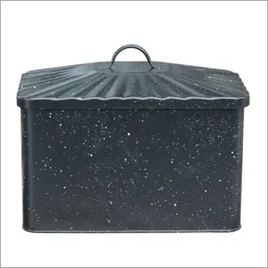 Kitchen Black Rectangle Bread Bin Storage Box With Lid