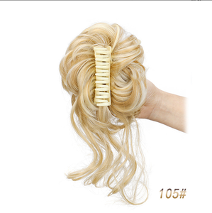 Moño de Pelo Despeinado Dorado para Mujer, Elástico, Sintético, Recto, con Banda Elástica, Venta al por Mayor - Product Image 5