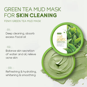 Masque de boue au thé vert Fenyi 100g, crème nettoyante en profondeur, soin de la peau anti-graisse au thé vert - Product Image 5