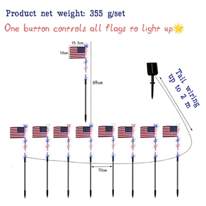 Lumières LED sur piquets en forme de drapeau américain personnalisées OEM avec étanchéité IP65 pour la maison, le jardin et les décorations extérieures de fêtes - Product Image 2