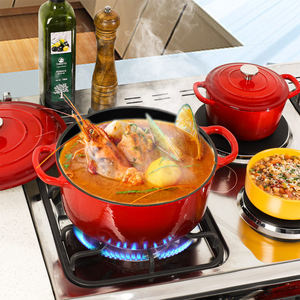 Poêle à frire ronde <span class=keywords><strong>en</strong></span> <span class=keywords><strong>fonte</strong></span> émaillée rouge durable, revêtement antiadhésif, <span class=keywords><strong>cocotte</strong></span> <span class=keywords><strong>en</strong></span> <span class=keywords><strong>fonte</strong></span> émaillée avec couvercle, chauffage rapide et uniforme - Product Image 1