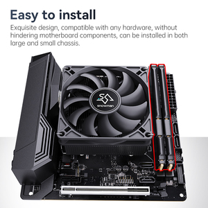 พัดลมระบายความร้อนแบบหนาของมนุษย์หิมะ4Pin PWM ท่อความร้อน6ท่อระบายความร้อนไม่มีไฟ LED พัดลมระบายความร้อนแนวนอนบางเฉียบพัดลมระบายความร้อนสีดำ - Product Image 3