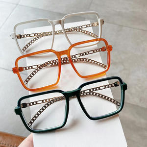 Lunettes anti-lumière bleue semi-cerclées Qianai Square pour femmes, verres Plano, verres AC, montures rétro tendance R5-3378 - Product Image 4