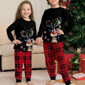 <span class=keywords><strong>Pijamas</strong></span> familiares a juego con estampado de renos navideños, camiseta negra de manga larga y pantalones a cuadros rojos, ropa de dormir para padres e hijos - Product Image 2