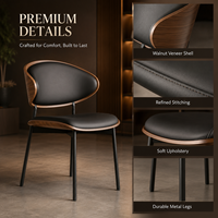 Chaise de salle à manger moderne en noyer à dossier incurvé, assise rembourrée noire avec structure métallique pour hôtel et restaurant
