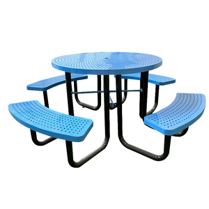 Mesas de jardín comerciales de acero con revestimiento termoplástico para exteriores, banco para <span class=keywords><strong>Patio</strong></span>, sombrilla, mesa de Picnic con agujeros - Product Image 1