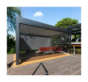 مجموعة عريشة من الألومنيوم للكشك الحديقة 4x3 3 x 4، مظلة سقف ليد كهربائية ذكية قابلة للسحب