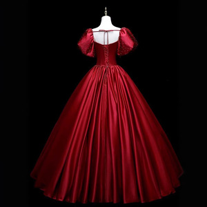 Red Satin Ball Gown Off The Shoulder Puff Skirt Evening Dress Women Prom Dress - Product Image 2