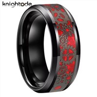 Opale 8mm Anneaux en carbure de tungstène noir Incrustation de roue dentée mécanique Bande de mariage Bords biseautés Poli Comfort Fit