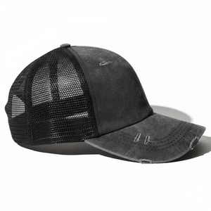 Custom Logo 6-Panel Polyester Mesh Trucker Hats Sporty Quick Dry Waterproof Snapback Cap Laser Cut Holes Perforated Flat Brim - Product Image 3