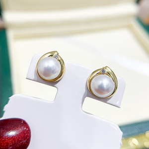 Boucles d'oreilles fines en argent S925, accessoires en perles DIY avec des perles rondes de 7-8 mm, plateau vide pour bijoux fantaisie - 22088 - Product Image 2