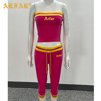 Conjuntos de Ropa de Verano de 2 Piezas para Mujer, Top Tubo sin Tirantes y Pantalones Capri Elásticos, Conjunto Casual Cómodo para Vacaciones en la Playa