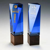 Trophée en cristal créatif avec base en bois, cadeau d'affaires, trophée en cristal vierge, gravure laser personnalisée
