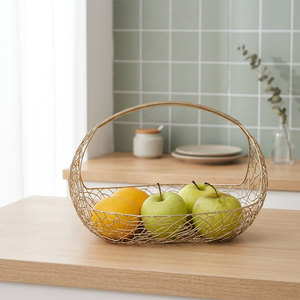 Panier à fruits en fil métallique rond fait à la main, conteneur de rangement, design minimaliste pour la cuisine, support alimentaire à un seul niveau - Product Image 6