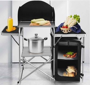 Table pliante en alliage d'aluminium pour le <span class=keywords><strong>camping</strong></span>, la <span class=keywords><strong>cuisine</strong></span> mobile, les hôpitaux, les gymnases avec un placard en tissu - Product Image 1