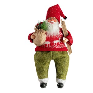 Muñeco de Santa Claus de tela tradicional con saco de regalo y rama de pino, decoración navideña para mesa, para exhibir en el hogar en la época festiva. - Product Image 6