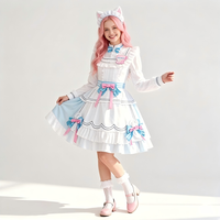 Pastellfarbenes Lolita-Dienstmädchen-Cosplay-Kleid, blau-weißes, gerüschtes Anime-Kostüm für Halloween und Themenpartys