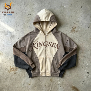 เสื้อฮู้ดดี้ผ้าฝ้ายเฟรนช์เทอร์รี่แบบสบายๆ สีสันเรโทร แต่งซิป แบรนด์ผู้ผลิตตามสั่ง สไตล์สตรีทหลวมๆ ปักลาย - Product Image 1