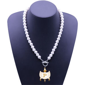 Trendy Greek Jewelry Sigma Gamma Rho Chapter Inspired Philo Crest Symbol <strong>Pendant</strong> Decorated SGRho <strong>Pearl</strong> Choker Jewelry <strong>Necklace</strong> - Product Image 1