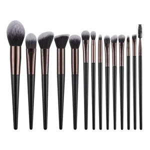 Luxury Complete 14 Pieces Professional Makeup Brush Set Private Label Custom Logo Black Make Up Brushes