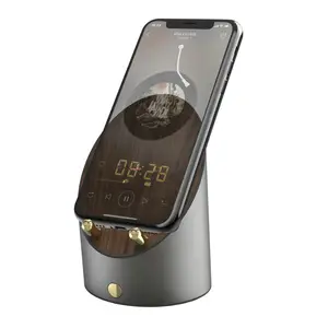 KAWOO Portable Mini 3 en un horloge support de téléphone sans fil stéréo Induction haut-parleur BT haut-parleur pour le bureau à domicile