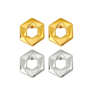 Pendientes de Acero Inoxidable Resistentes al Agua, Chapados en Oro de 18k, Hexagonales, Geométricos, Pulidos, Hipoalergénicos, Modernos para Mujer - Product Image 5