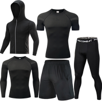 Ensemble de sport 5 pièces pour hommes : Veste à capuche, T-shirt de compression à manches courtes avec empiècements en mesh, Collants et Shorts respirants et anti-humidité