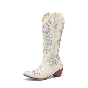 Bottes Western pour femme, chaussures décontractées en cuir, bottes de cow-boy à enfiler, semelle intérieure rembourrée, chaussures en cuir pour fille, chaussures en cuir pour tous les jours - Product Image 3