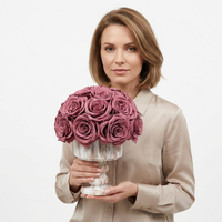 Décorations de Luxe pour la Maison : Vase à Fleurs en Marbre Rose, Plantes Éternelles, Roses Préservées à Vie