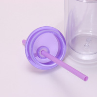 Gobelet en plastique à double paroi effet boule à neige 16oz 20oz avec trou pré-percé et bouchon pour paille, paillettes DIY
