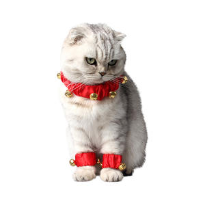 Set Festival Merah Kustom Kerah Pesta Meriah Kalung Hewan Peliharaan Kucing Mewah Natal & Tali Kekang - Product Image 3
