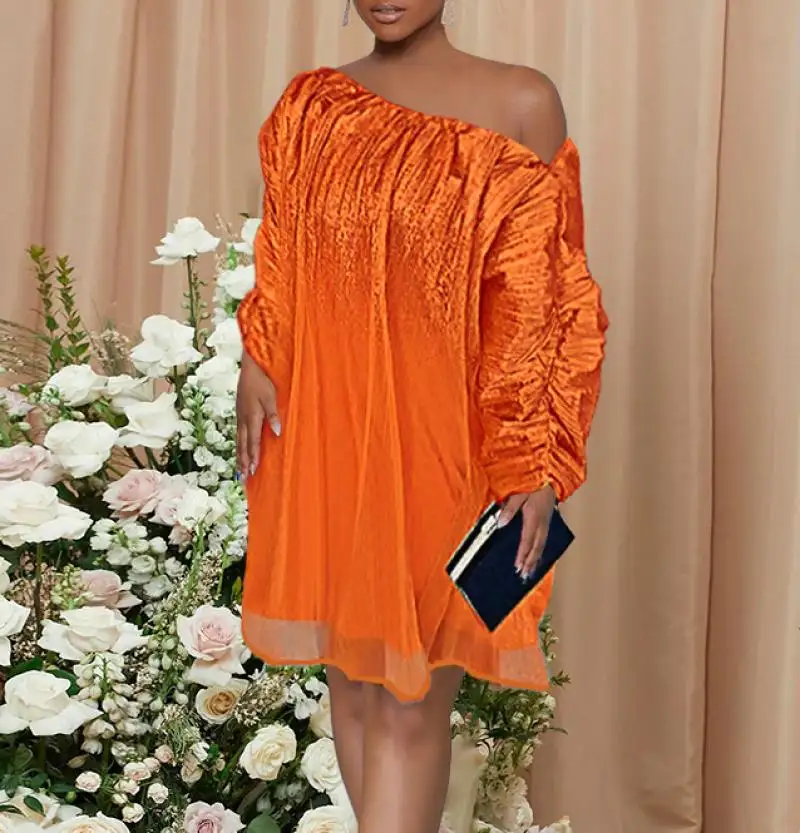 Женское скромное платье из полиэстера, в европейском и американском стиле, частично свободное короткое вечернее платье в стиле пэчворк, оранжевое, 786166
