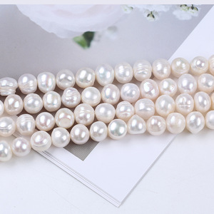 Perles Keshi Zhuji 9-10mm, blanches, naturelles, d'aquaculture d'eau douce, en vrac, perforées pour colliers et bracelets DIY, vente en gros - Product Image 3