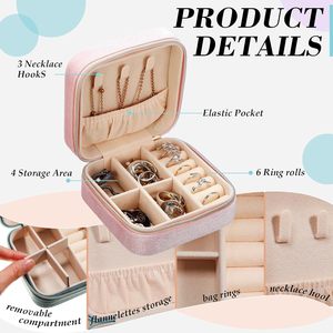 Wholesale <b>Small</b> Travel Jewelry <b>Case</b> Custom Logo Pu Leather Jewelry Box Organizer for Rings Necklace Earrings Storage Display - Product Image 3