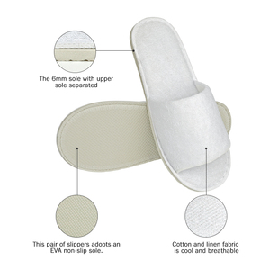 Precio de fábrica al por mayor Toalla blanca Tela Zapatillas de Punta abierta Transpirable Barato Desechable <span class=keywords><strong>Terry</strong></span> Cloth Zapatillas de hotel con logotipo - Product Image 2