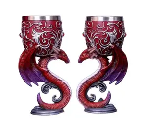Custom 3D cerveja resina gravar aço inoxidável taça dragão Red Wolf cabeça vinho vidro