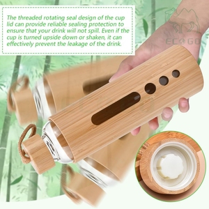 Office Gift Outdoor Glass Bamboo Tea Milk Juice Hot Water <b>Drinking</b> <b>Bottles</b> Sports <b>Bottles</b> with Handle - Product Image 4